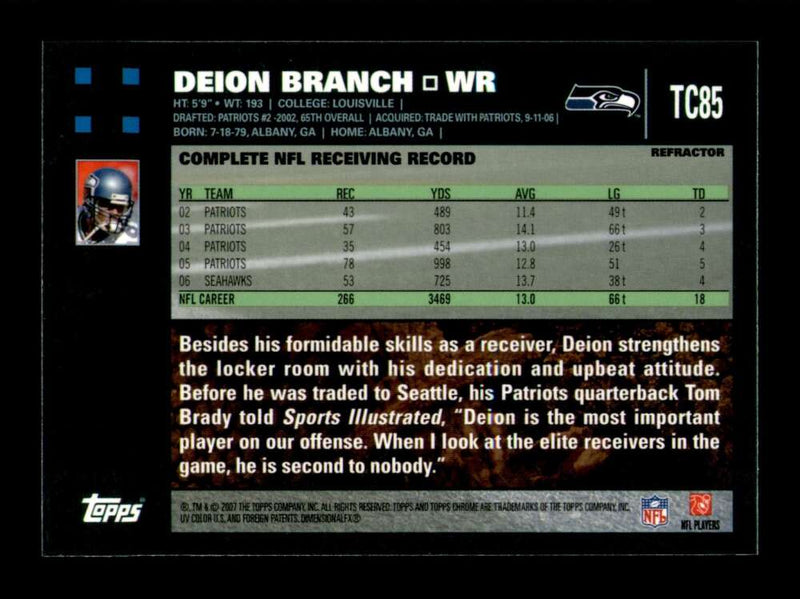 Load image into Gallery viewer, 2007 Topps Chrome Refractor Deion Branch #TC85 Short Print SP Image 2
