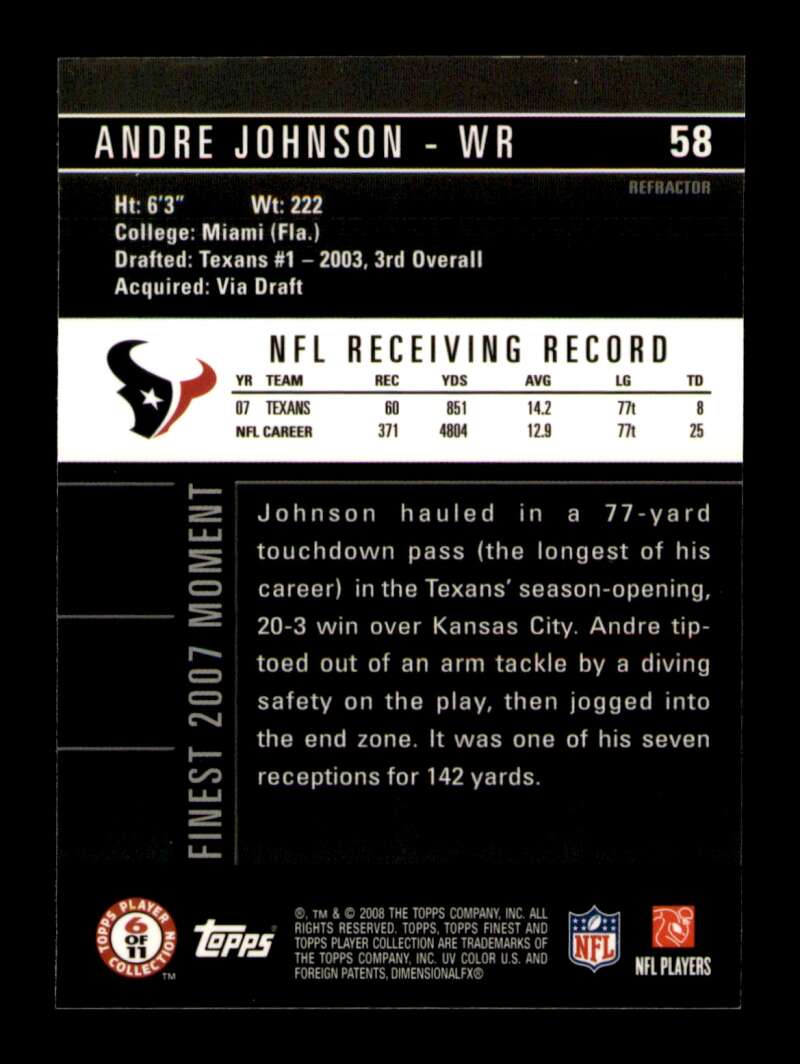 Load image into Gallery viewer, 2008 Topps Finest Blue Refactor Andre Johnson #58 Short Print SP Image 2
