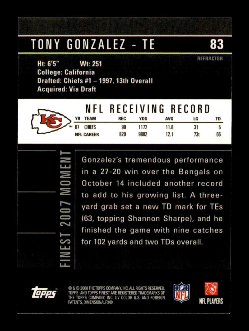 Load image into Gallery viewer, 2008 Topps Finest Blue Refactor Tony Gonzalez #83 Short Print SP Image 2
