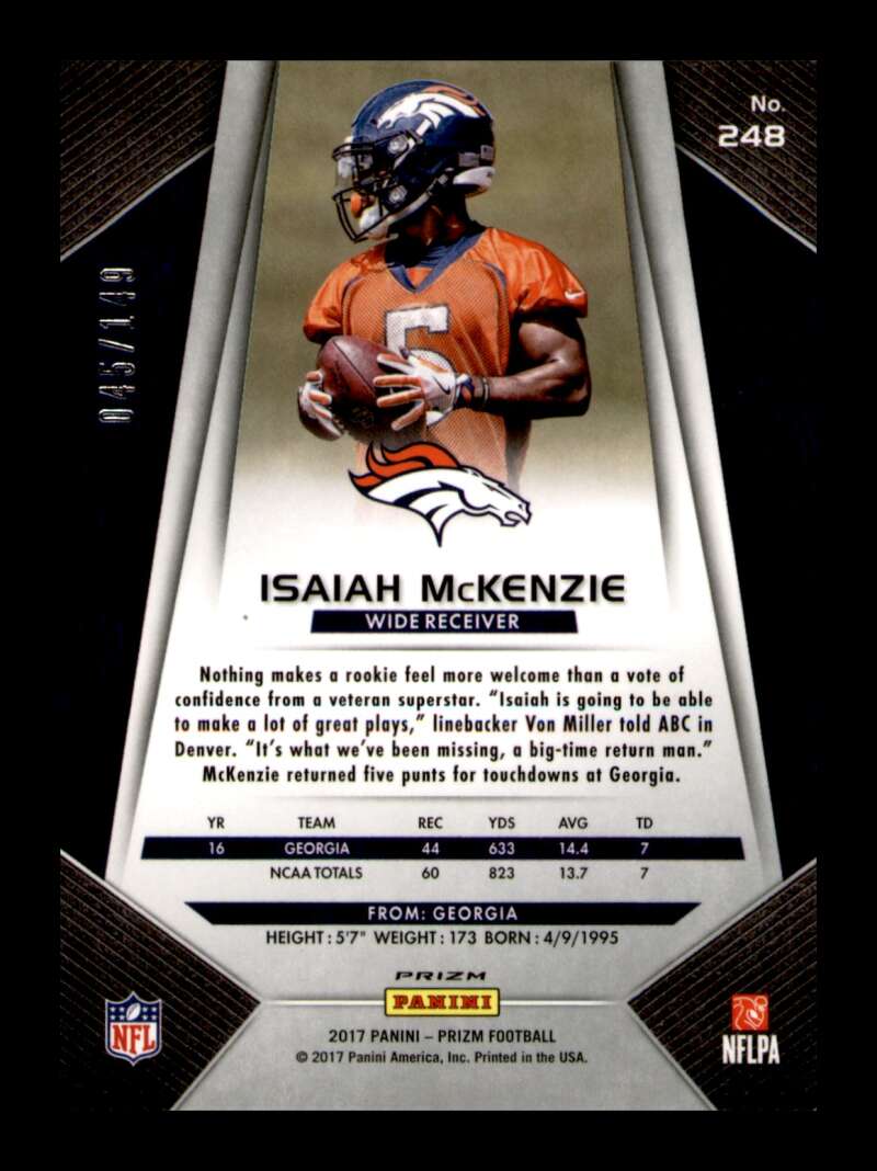 Load image into Gallery viewer, 2017 Panini Prizm Blue Wave Prizm Isaiah McKenzie #248 Rookie RC SP /149 Image 2
