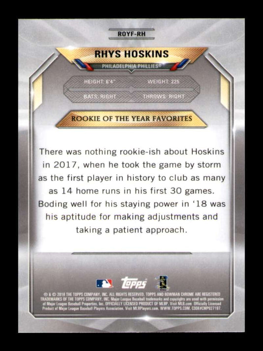 2018 Bowman ROY Favorites Rhys Hoskins