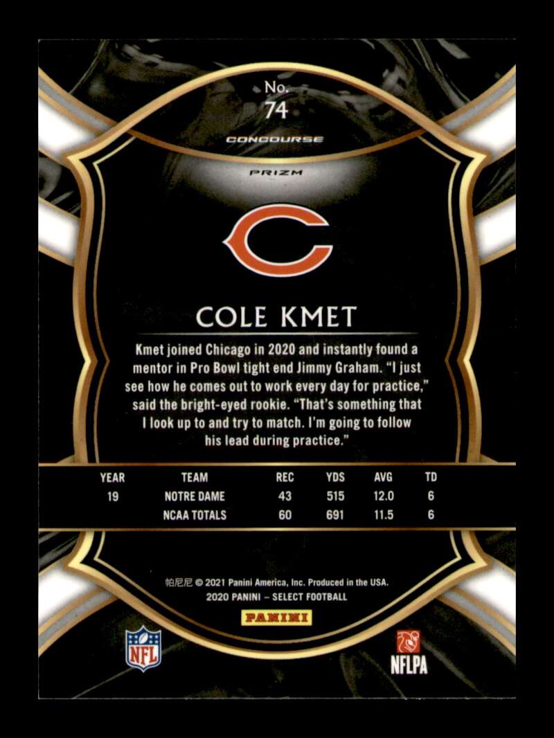 Load image into Gallery viewer, 2020 Panini Select Silver Prizm Cole Kmet #74 Rookie RC SP Image 2
