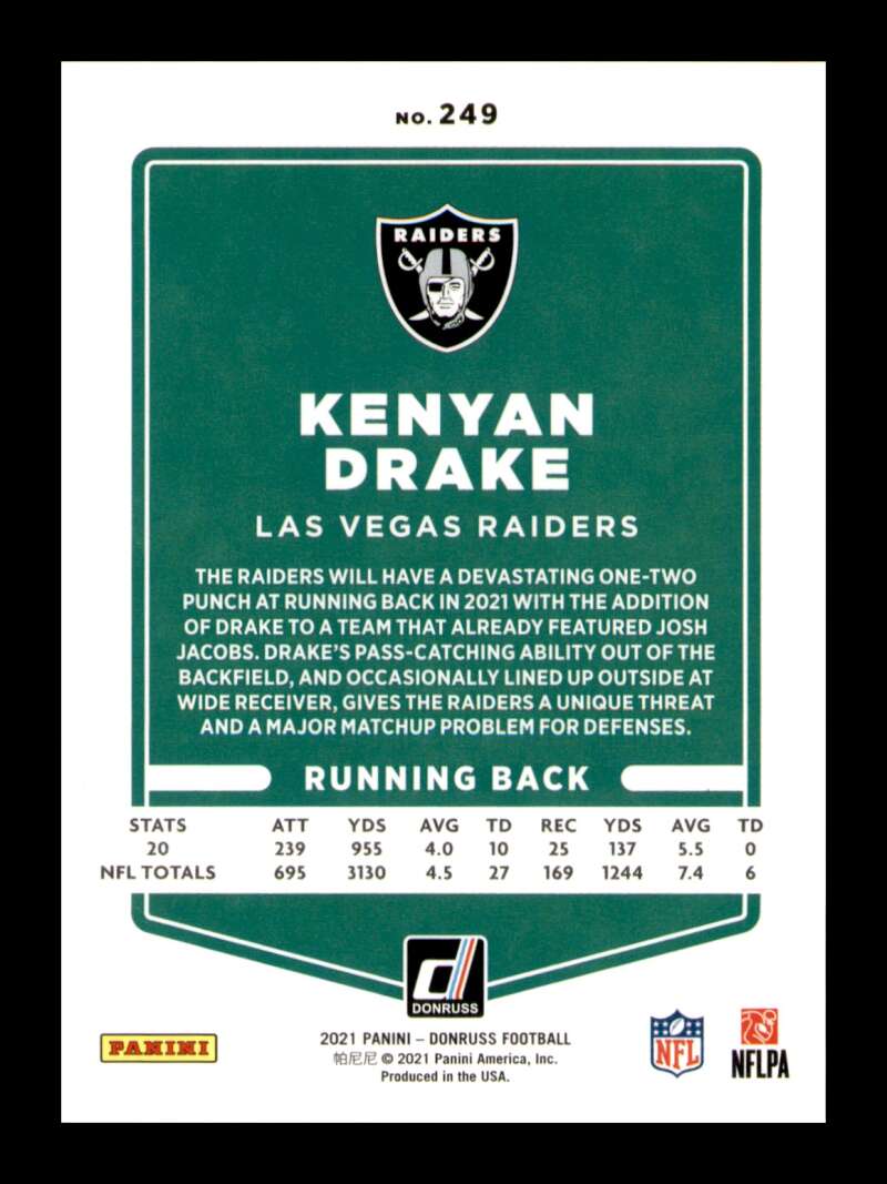 Load image into Gallery viewer, 2021 Donruss Jersey Number Kenyan Drake #249 Short Print SP Raiders  /41 Image 2
