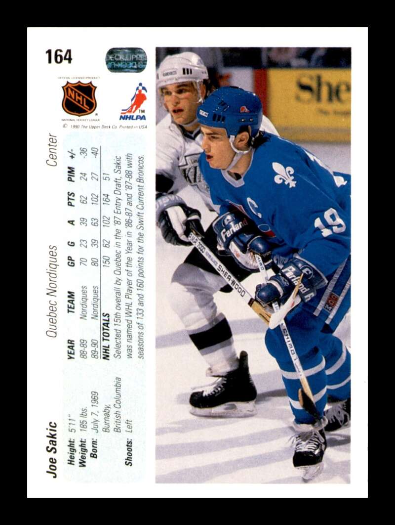 Load image into Gallery viewer, 1990-91 Upper Deck Joe Sakic #164 Image 2
