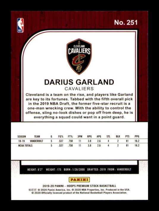 2019-20 Panini Hoops Premium Stock Darius Garland