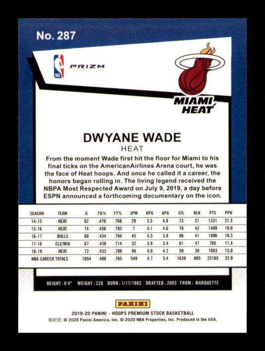 2019-20 Hoops Premium Stock Red Cracked Ice Prizm Panini Prizm Dwyane Wade 