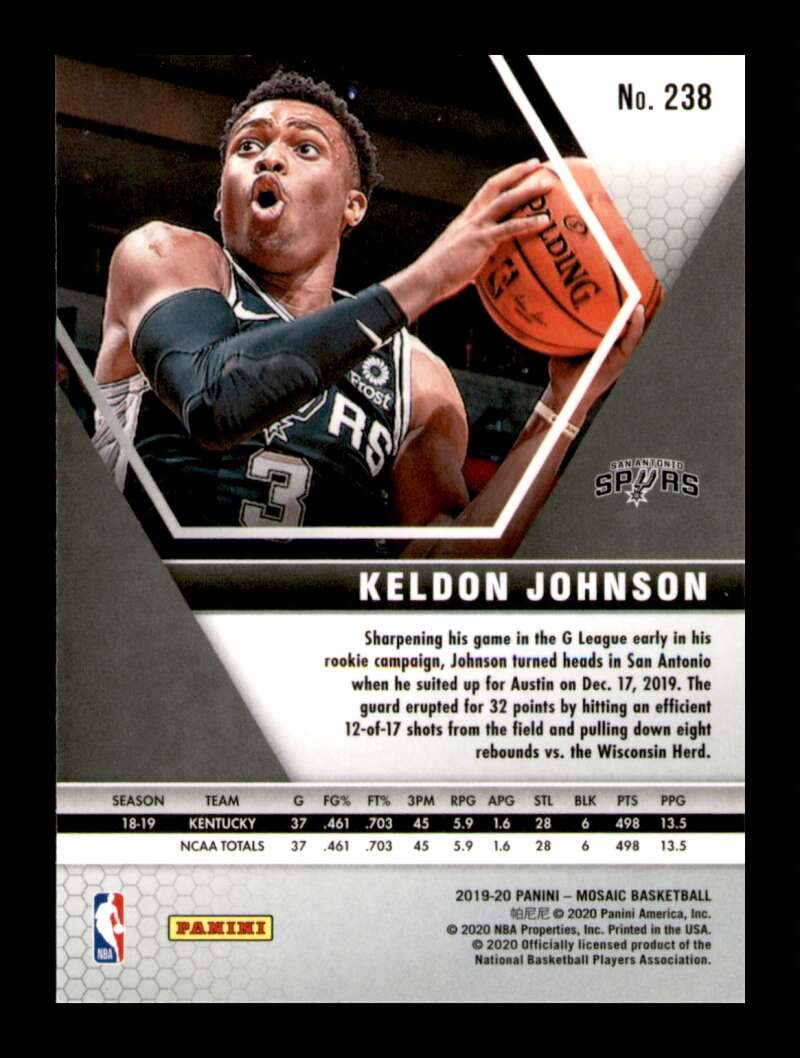 Load image into Gallery viewer, 2019-20 Panini Mosaic Keldon Johnson #238 Rookie RC Image 2
