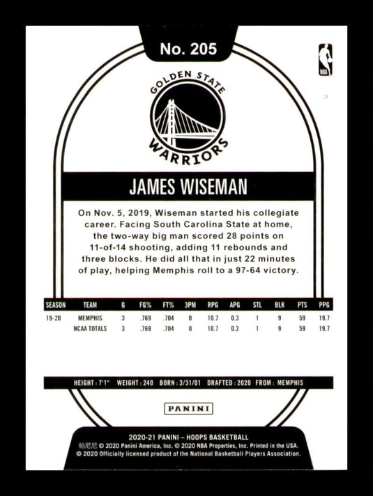 2020-21 Panini Hoops James Wiseman 