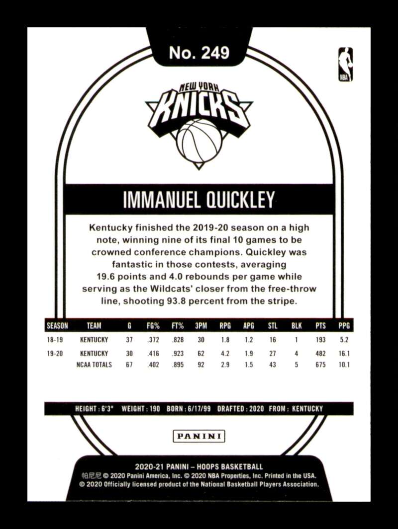 Load image into Gallery viewer, 2020-21 Panini Hoops Immanuel Quickley #249 Rookie RC Image 2
