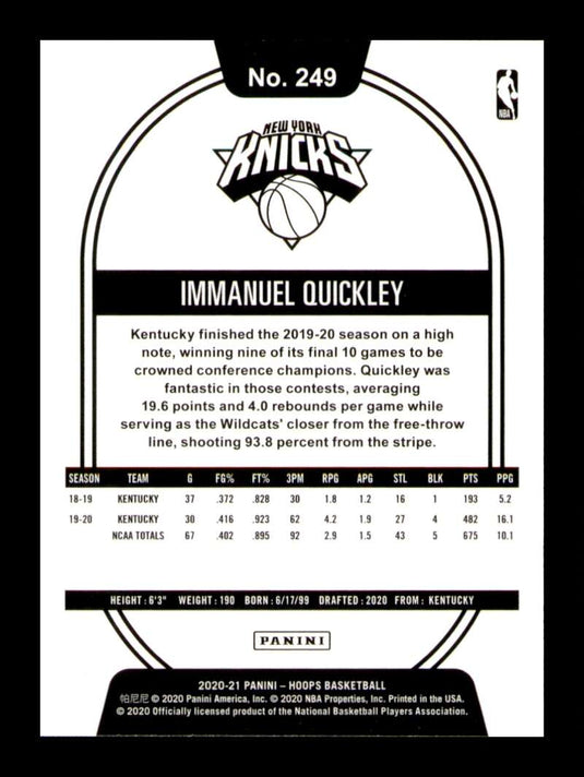 2020-21 Panini Hoops Immanuel Quickley