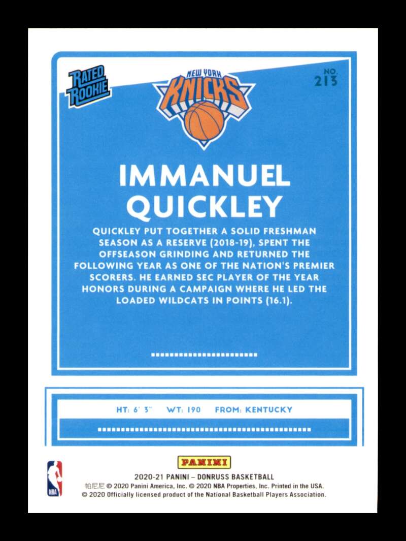 Load image into Gallery viewer, 2020-21 Donruss Immanuel Quickley #213 Rookie RC Image 2
