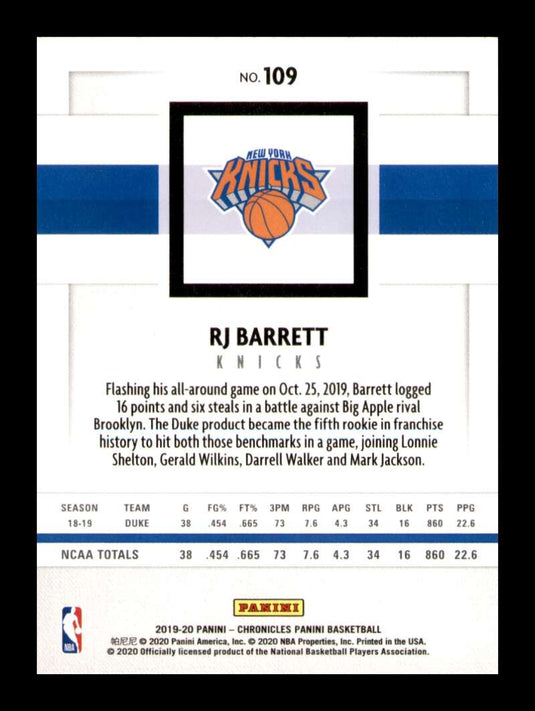 2019-20 Panini Chronicles RJ Barrett