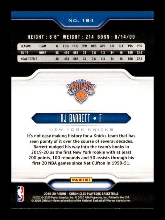 2019-20 Panini Chronicles Playbook RJ Barrett