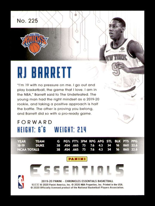 2019-20 Panini Chronicles Essentials RJ Barrett 