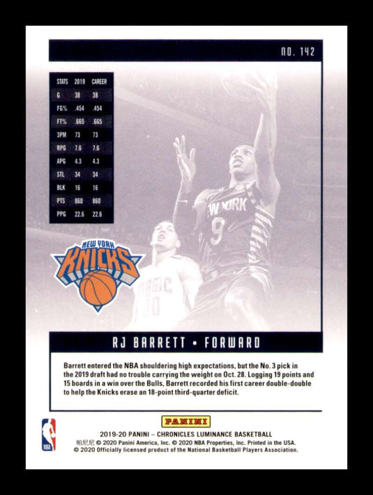 2019-20 Panini Chronicles Luminance RJ Barrett 