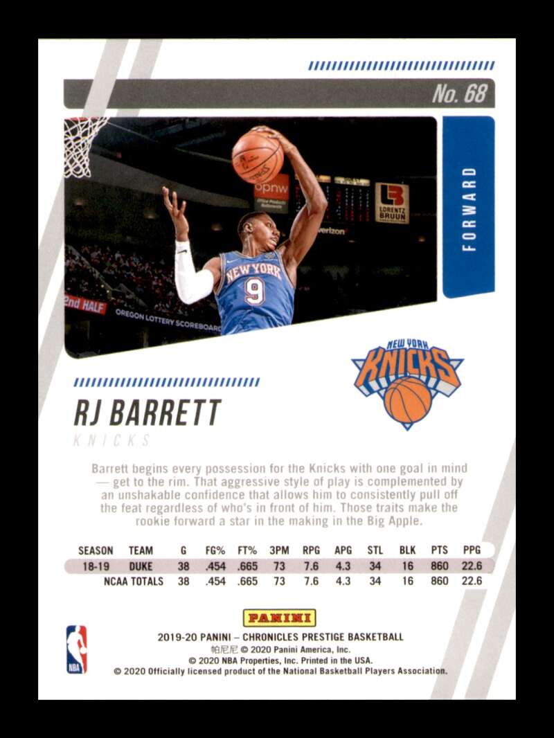 Load image into Gallery viewer, 2020-21 Panini Chronicles Prestige RJ Barrett #68 Rookie RC Image 2
