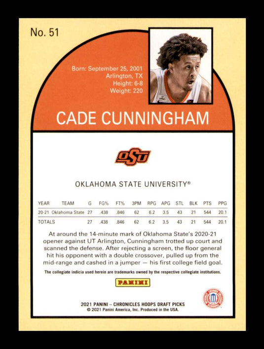 2021-22 Panini Hoops Chronicles Draft Tribute Cade Cunningham 