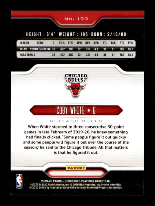 2019-20 Panini Chronicles Playbook Coby White 