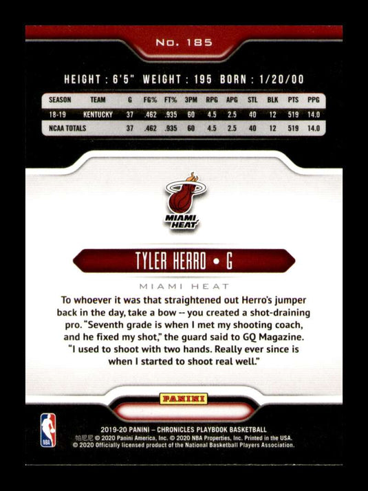 2019-20 Panini Chronicles Playbook Tyler Herro