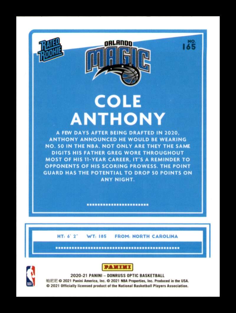 Load image into Gallery viewer, 2020-21 Donruss Optic Cole Anthony #165 Rookie RC Image 2
