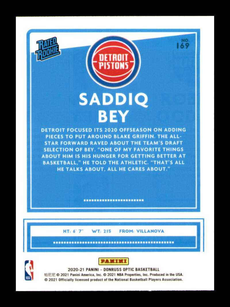 Load image into Gallery viewer, 2020-21 Donruss Optic Saddiq Bey #169 Rookie RC Image 2
