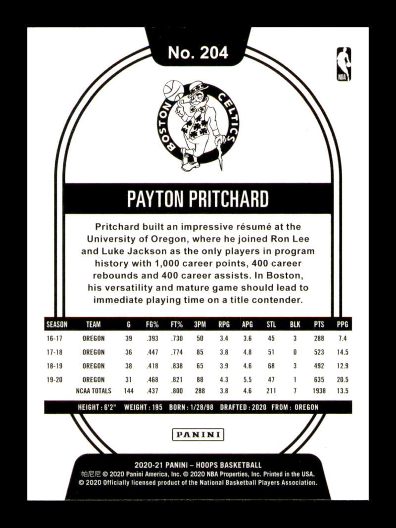 Load image into Gallery viewer, 2020-21 Panini Hoops Payton Pritchard #204 Rookie RC Image 2
