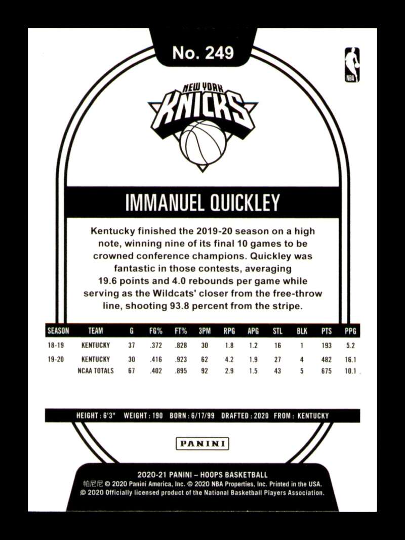 Load image into Gallery viewer, 2020-21 Panini Hoops Immanuel Quickley #249 Rookie RC Image 2
