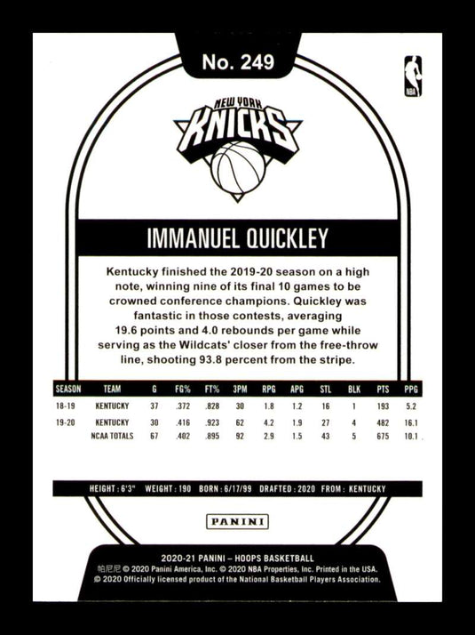 2020-21 Panini Hoops Immanuel Quickley