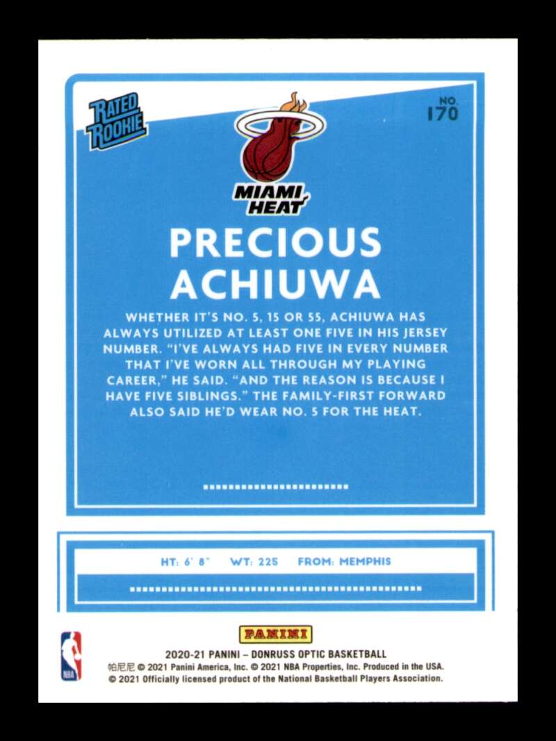 Load image into Gallery viewer, 2020-21 Donruss Optic Precious Achiuwa #170 Rookie RC Image 2
