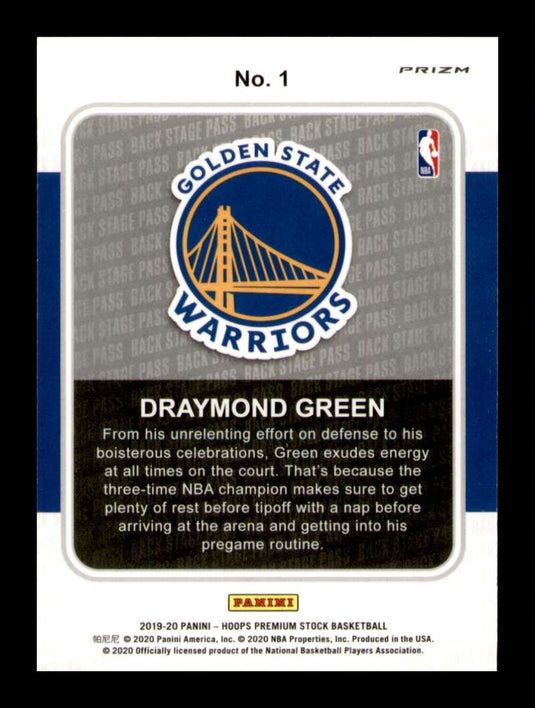 2019-20 Hoops Premium Stock Back Stage Pass Red Prizm Draymond Green