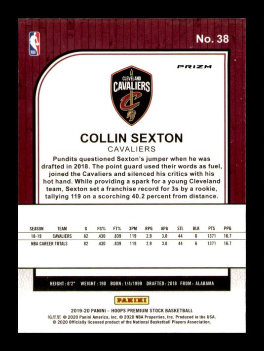 2019-20 Panini Hoops Premium Stock Green Prizm Collin Sexton 