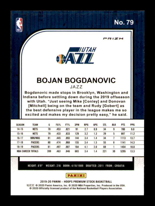 2019-20 Panini Hoops Premium Stock Purple Disco Prizm Bojan Bogdanovic