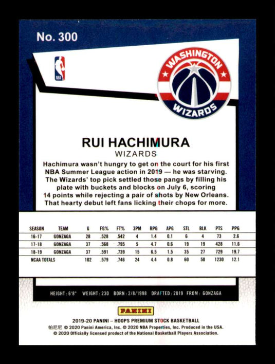 2019-20 Panini Hoops Premium Stock Rui Hachimura 