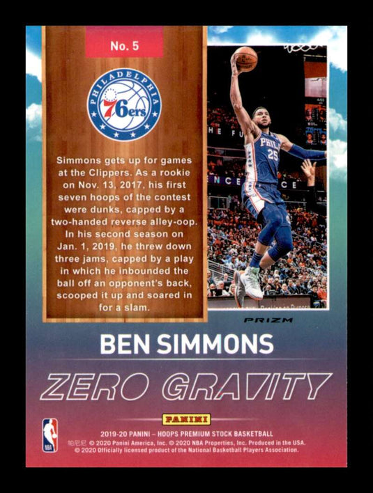 2019-20 Panini Hoops Premium Stock Zero Gravity Silver Prizm Ben Simmons