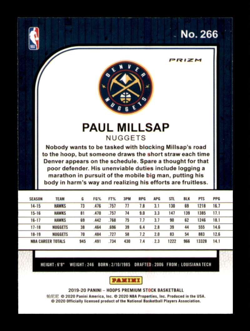 Load image into Gallery viewer, 2019-20 Panini Hoops Premium Stock Silver Prizm Paul Millsap #266 Short Print SP Image 2
