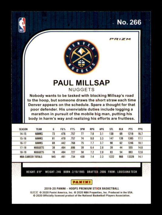 2019-20 Panini Hoops Premium Stock Silver Prizm Paul Millsap 