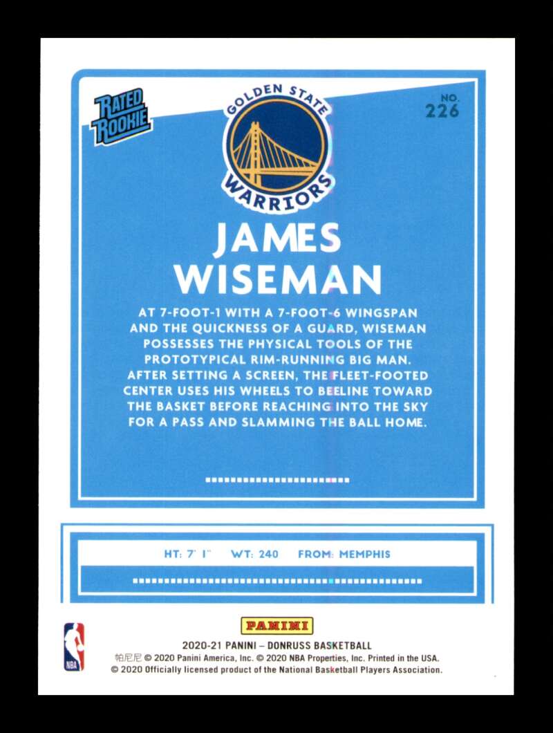 Load image into Gallery viewer, 2020-21 Donruss James Wiseman #226 Rookie RC Image 2
