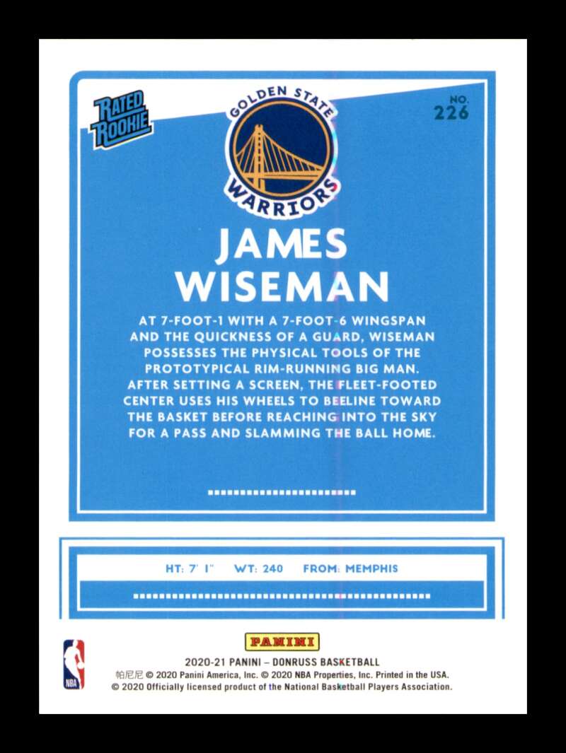 Load image into Gallery viewer, 2020-21 Donruss James Wiseman #226 Rookie RC Image 2
