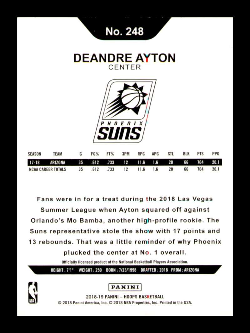 Load image into Gallery viewer, 2018-19 Panini Hoops Deandre Ayton #248 Rookie RC Image 2
