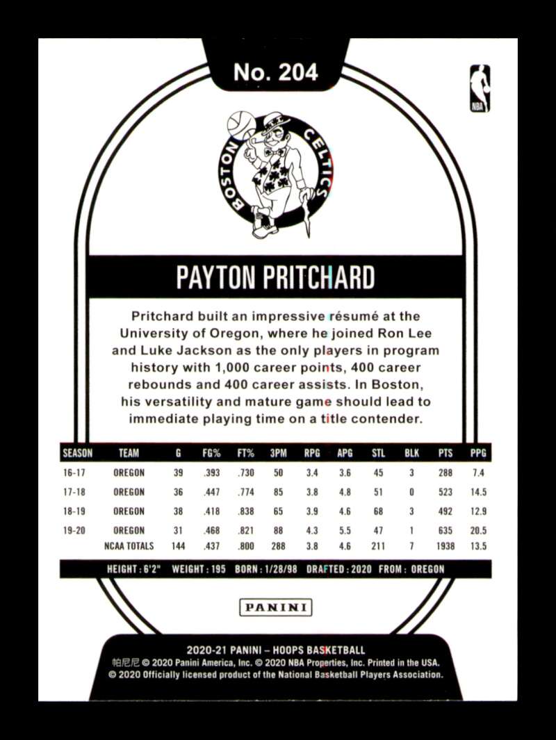 Load image into Gallery viewer, 2020-21 Panini Hoops Payton Pritchard #204 Rookie RC Image 2
