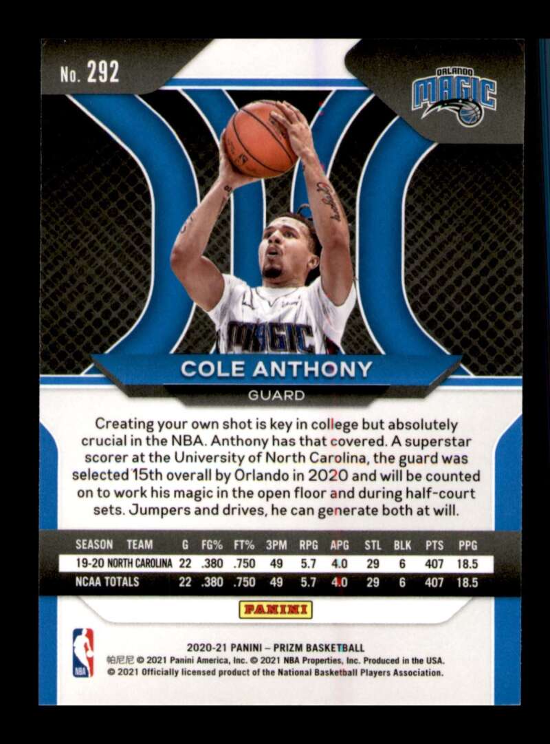 Load image into Gallery viewer, 2020-21 Panini Prizm Cole Anthony #292 Rookie RC Image 2
