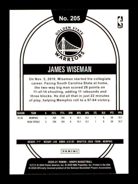 2020-21 Panini Hoops James Wiseman