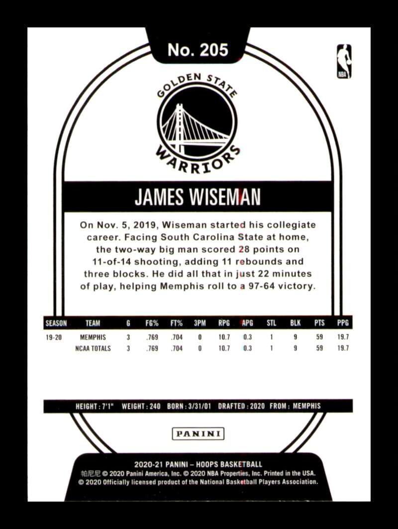 Load image into Gallery viewer, 2020-21 Panini Hoops James Wiseman #205 Rookie RC Image 2
