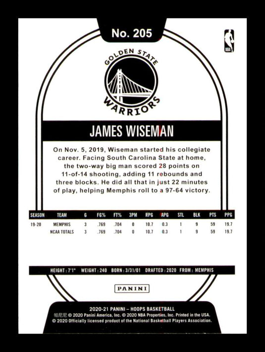 2020-21 Panini Hoops James Wiseman