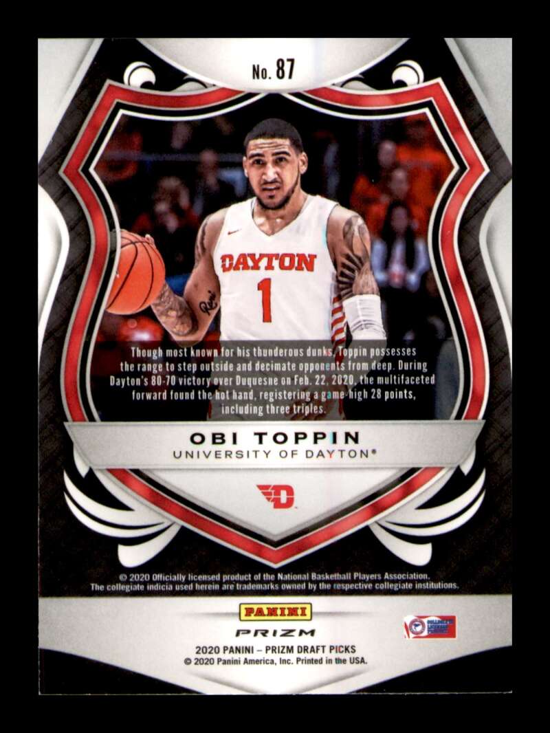 Load image into Gallery viewer, 2020-21 Panini Prizm Draft Red White Blue Prizm Obi Toppin #87 Rookie RC Image 2
