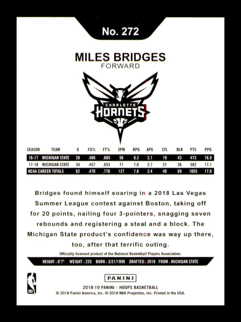 Load image into Gallery viewer, 2018-19 Panini Hoops Miles Bridges #272 Rookie RC Image 2
