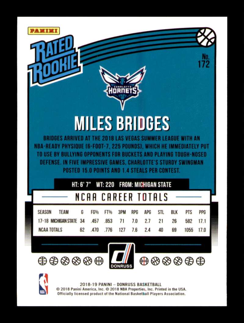 Load image into Gallery viewer, 2018-19 Donruss Miles Bridges #172 Rookie RC Image 2
