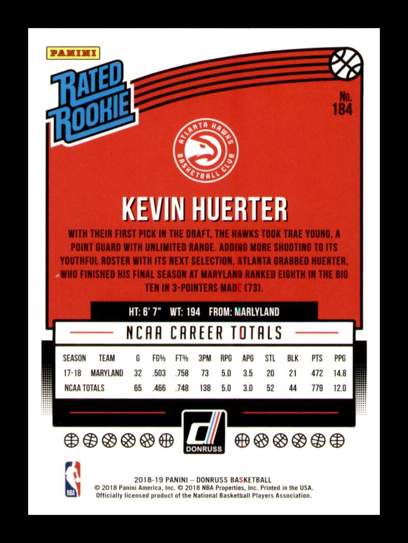 Load image into Gallery viewer, 2018-19 Donruss Kevin Huerter #184 Rookie RC Image 2
