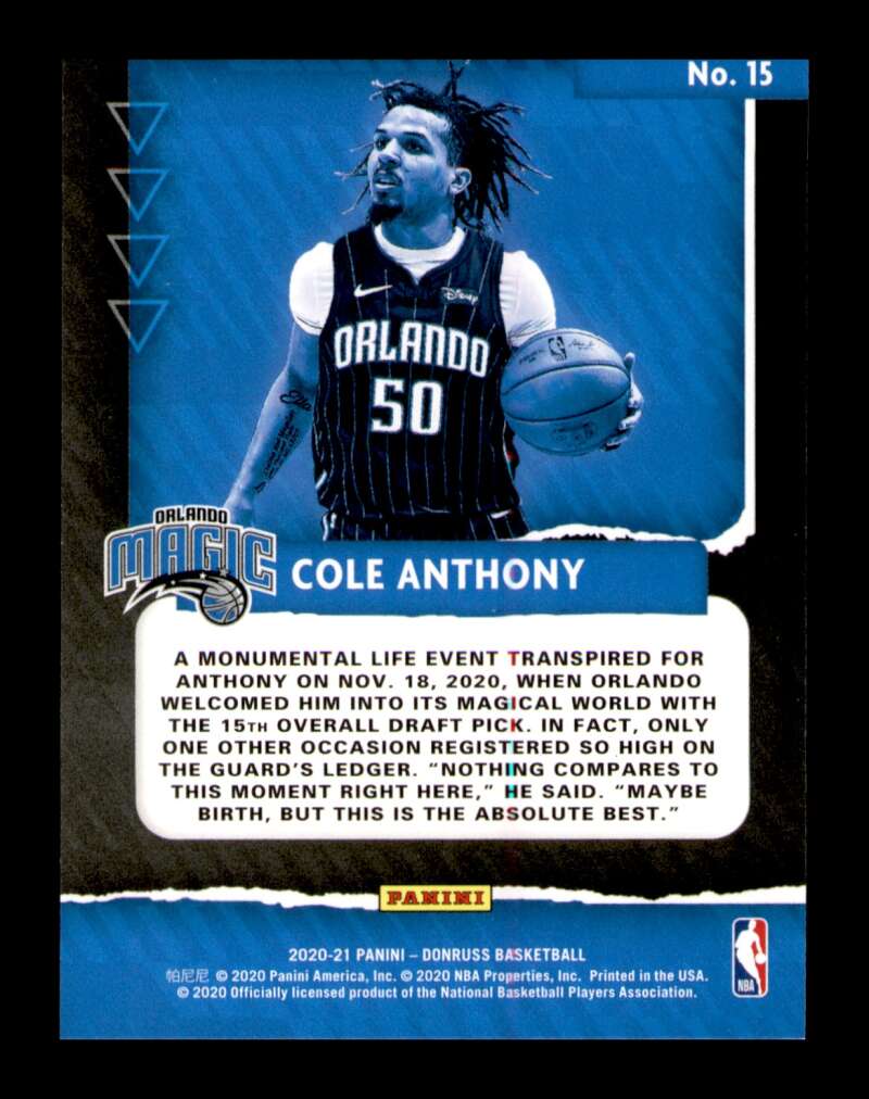 Load image into Gallery viewer, 2020-21 Donruss Great X-Pectations Cole Anthony #15 Rookie RC Image 2
