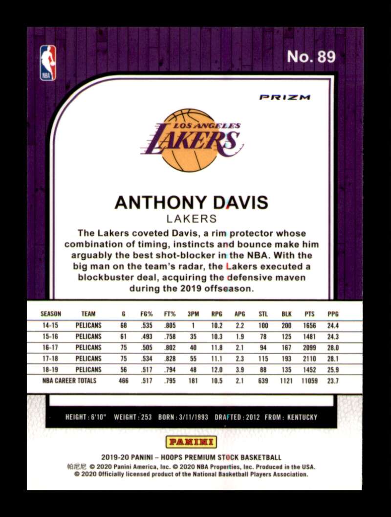 Load image into Gallery viewer, 2020-21 Panini Hoops Premium Stock Silver Mojo Prizm Anthony Davis #89 Image 2
